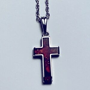 Sterling Silver Amber Cross Pendant Necklace